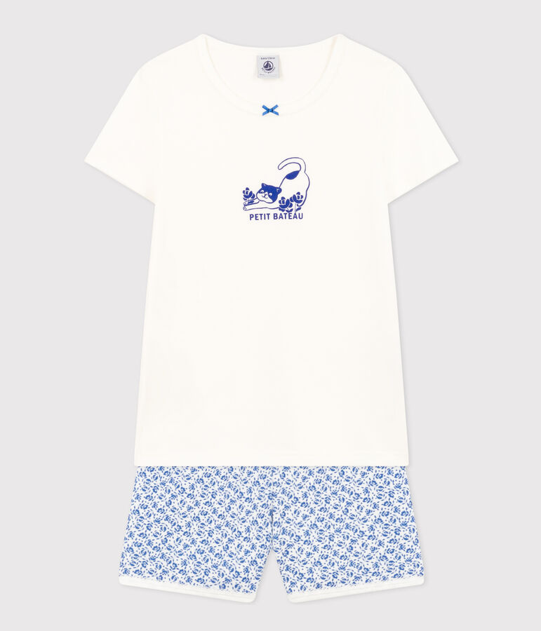 Korte katoenen pyjama voor kinderen wit/blauw