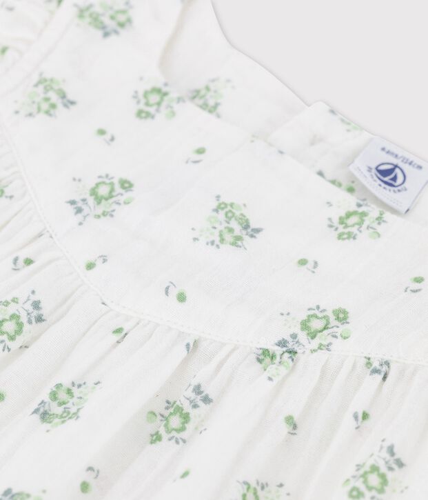 Blouse imprim&eacute;e en gaze de coton bio enfant fille blanc/multicouleur