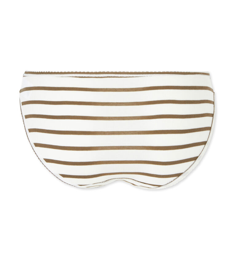 Culotte femme en coton &agrave; rayures blanc LAIT/vert LITOP