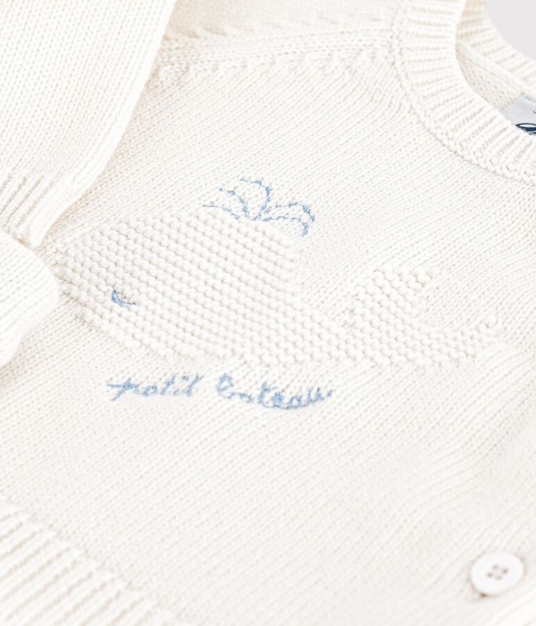 Ensemble 2 pi&egrave;ces b&eacute;b&eacute; en tricot laine et coton et motif baleine blanc MARSHMALLOW