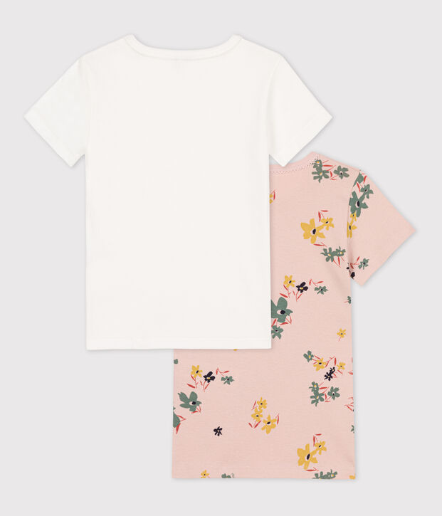 Lot de 2 tee-shirts manches courtes fleur petite fille en coton multicouleur