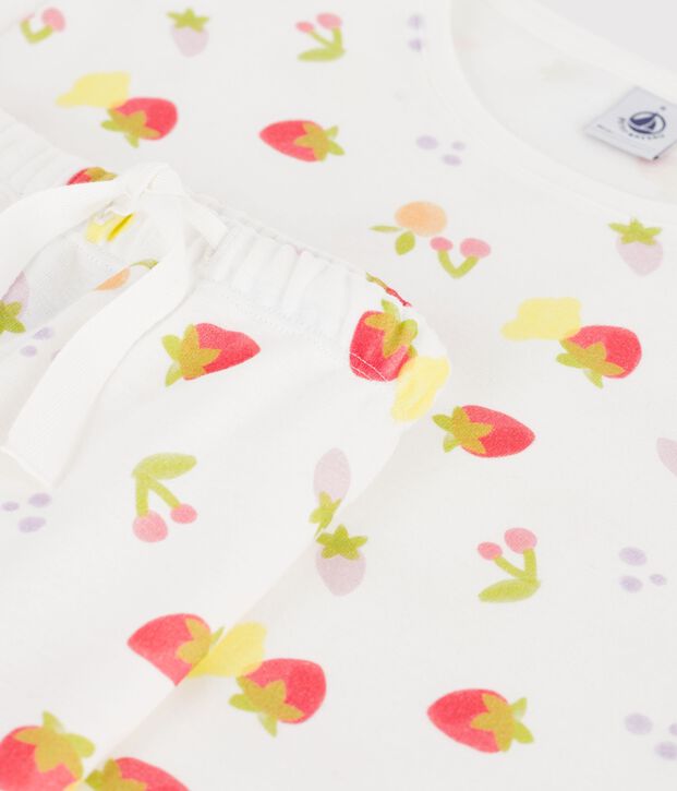 Damespyjama met korte mouwen in fruitprintkatoen wit/multicouleur