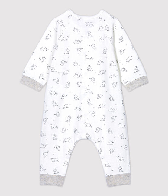Lange jumpsuit met marmottenprint van biologisch katoen wit MARSHMALLOW/grijs GRIS
