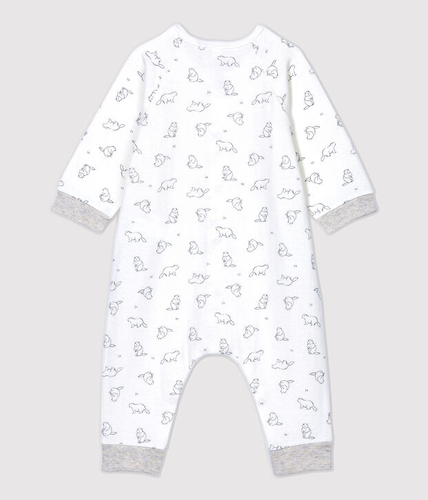 Combinaison longue imprim&eacute; marmottes b&eacute;b&eacute; en coton biologique blanc/gris