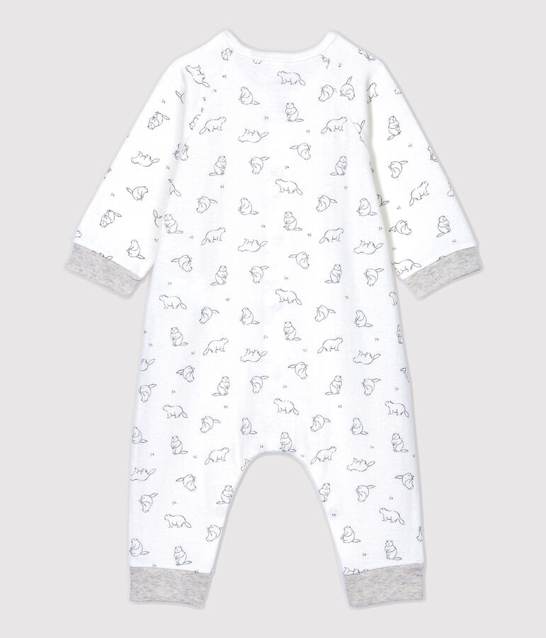 Lange jumpsuit met marmottenprint van biologisch katoen wit/grijs