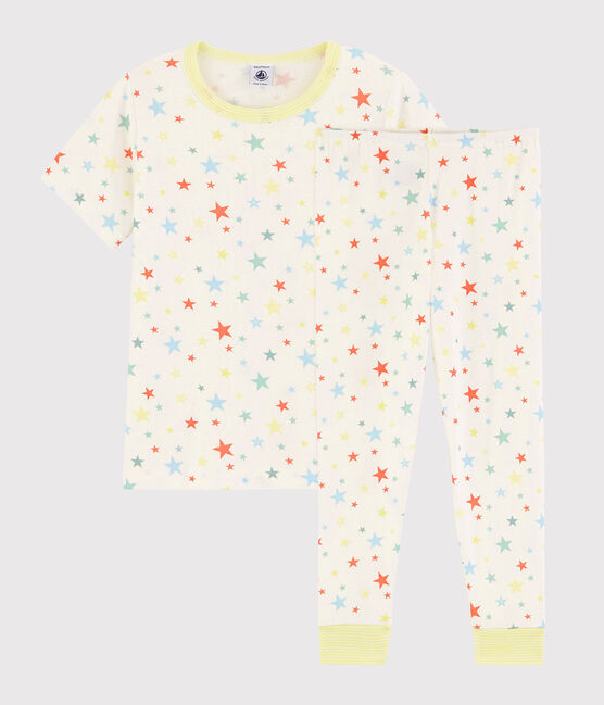 Kleurrijke pyjama met sterren van biologisch katoen voor jongetjes wit MARSHMALLOW/wit MULTICO