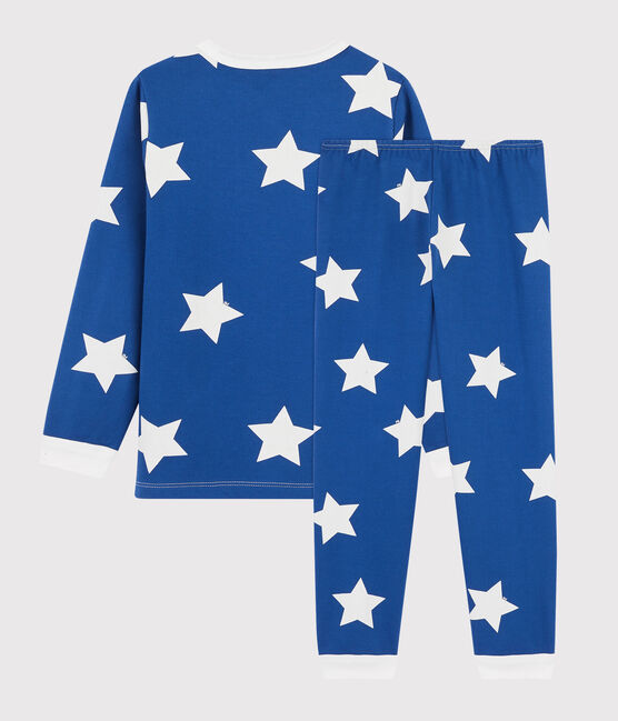 Pyjama à étoiles mixte en molleton bleu MAJOR/blanc ECUME