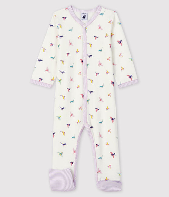 Dors-bien à pieds amovibles bébé fille en côte blanc MARSHMALLOW/blanc MULTICO