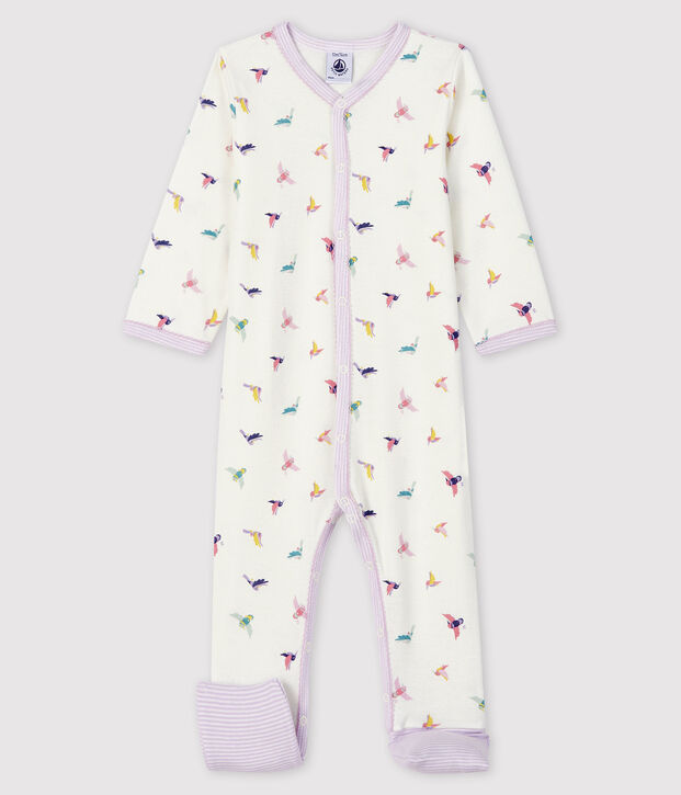 Slaappakje met verwijderbare voetjes van ribstof voor baby meisje wit/multicouleur