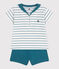 Tweedelig katoenen babysetje met gestreept T-shirt en effen short groen MARSHMALLOW/ DRAGONFLY