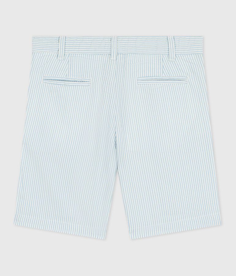 Katoenen bermudashort voor kinderen met strepen blauw MARSHMALLOW/ FLO