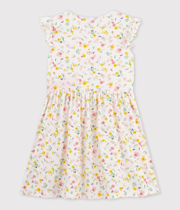 Robe manches courtes en coton enfant fille blanc/multicouleur