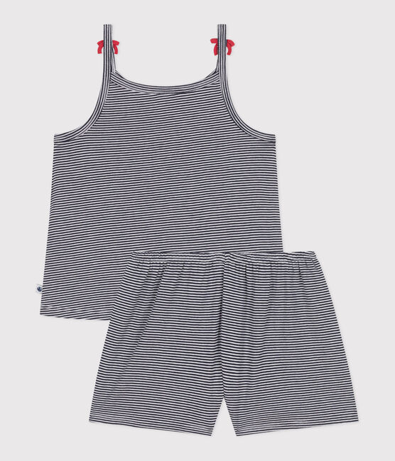 Korte, gestreepte pyjama met bandjes van katoen voor kinderen blauw SMOKING/wit MARSHMALLOW