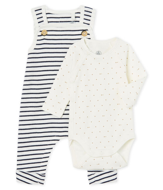Ensemble deux pièces bébé garçon en côte blanc MARSHMALLOW/bleu SMOKING