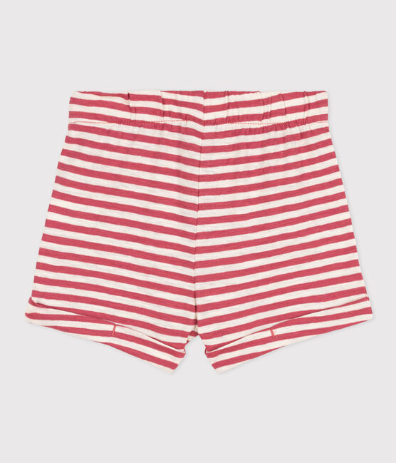 Gestreepte babyshort van gevlamde jerseystof roze PAPI/beige AVALANCHE