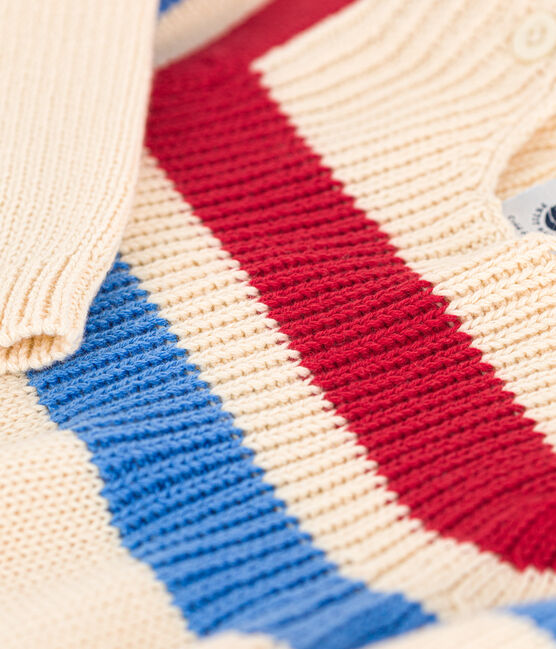 Pull bébé en tricot de coton rayé blanc AVALANCHE/ MULTICO
