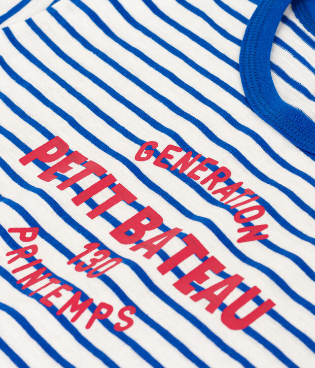 Tee-shirt ray&eacute; en coton enfant fille / gar&ccedil;on blanc/bleu