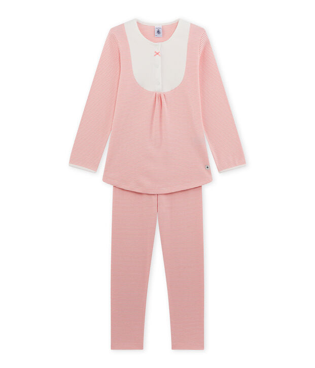 Pyjama fille en milleraies rose/blanc