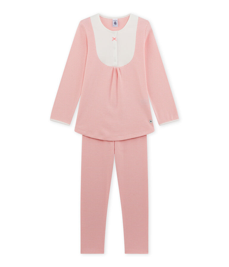 Pyjama fille en milleraies rose GRETEL/blanc LAIT