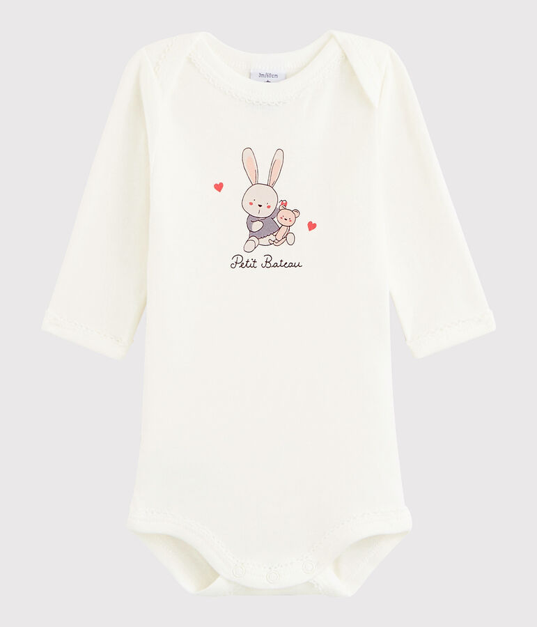 Body manches longues b&eacute;b&eacute; fille blanc MARSHMALLOW