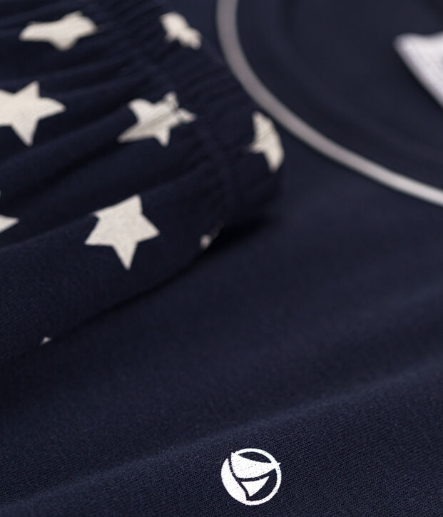 Korte jongenspyjama met sterren in katoen blauw/wit