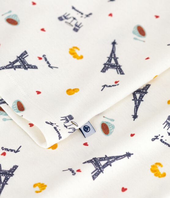 Pyjama enfant en coton imprimé Paris blanc MARSHMALLOW/blanc MULTICO