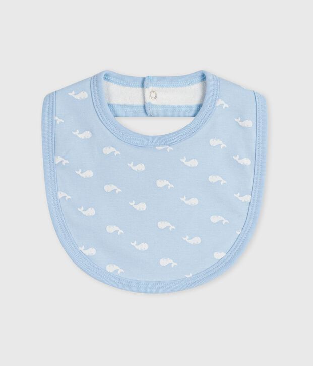 Katoenen babyslabbetje met print blauw/wit