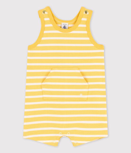 Combinaison courte en jersey épais bébé jaune ORGE/blanc MARSHMALLOW