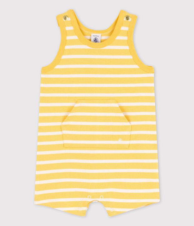 Combinaison courte en jersey &eacute;pais b&eacute;b&eacute; jaune/blanc