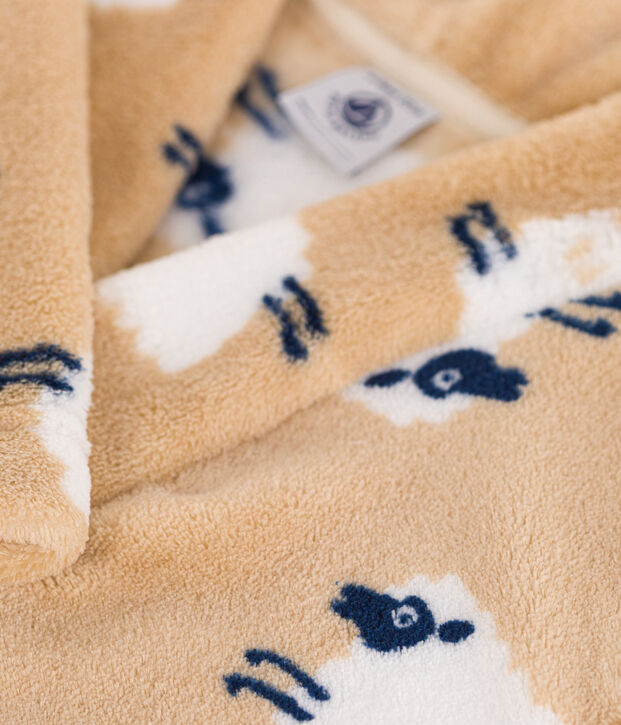 Robe de chambre en polaire imprim&eacute;e enfant beige/multicouleur