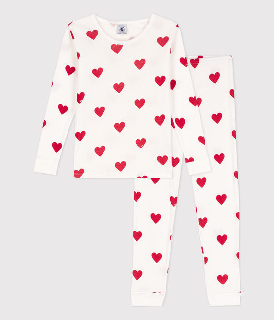 Pyjama ajusté coeurs en coton enfant blanc MARSHMALLOW/rouge TERKUIT