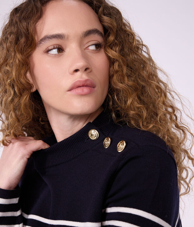 Pull esprit marin femme en laine et coton &agrave; rayures bleu/blanc