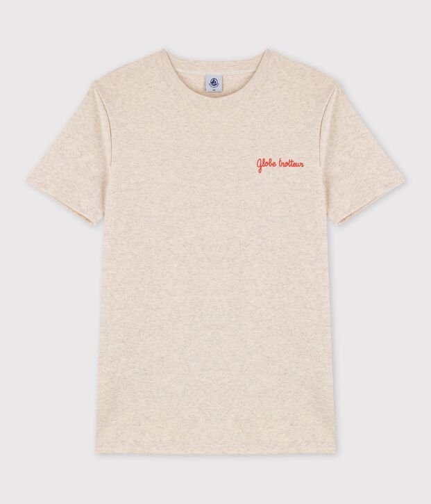 T-shirt col rond  s&eacute;rigraphi&eacute; en coton Femme beige chin&eacute;