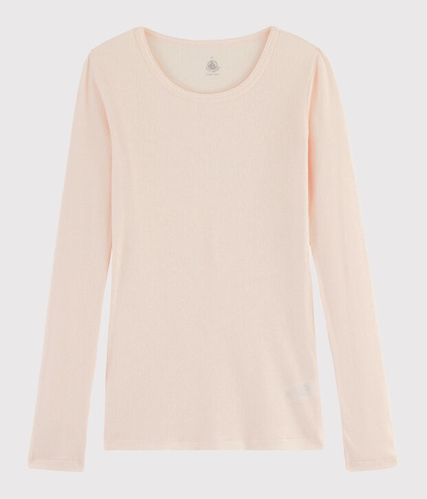 T-shirt laine et coton Femme rose clair