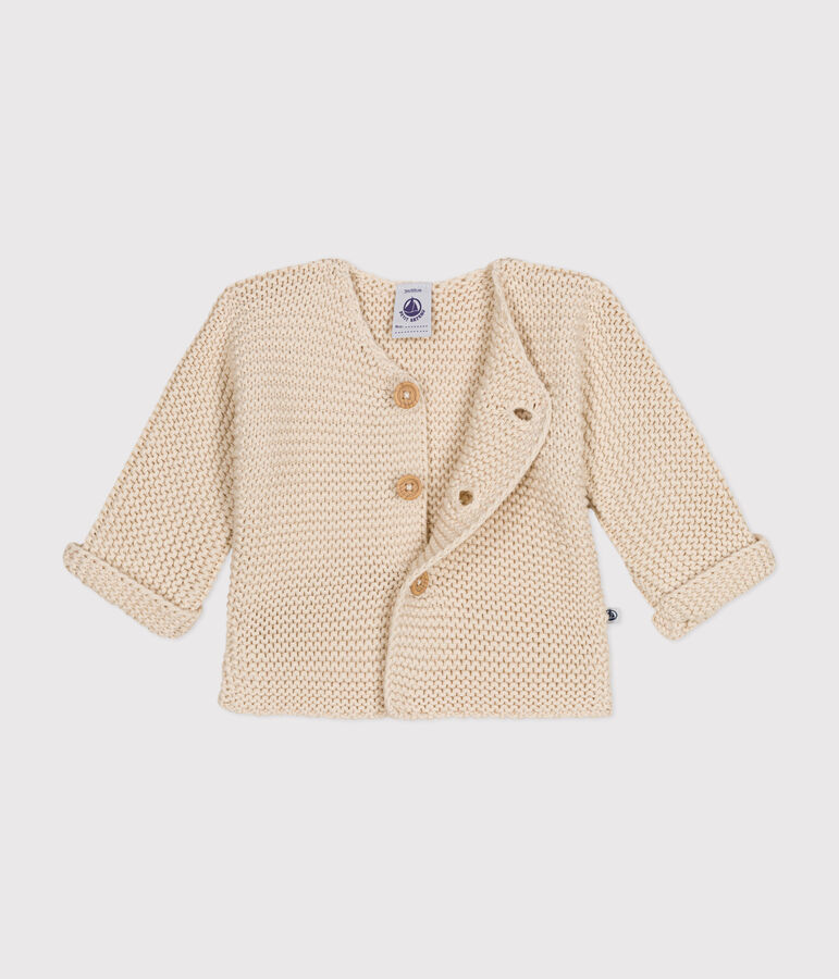 Cardigan en tricot point mousse b&eacute;b&eacute; &eacute;cru