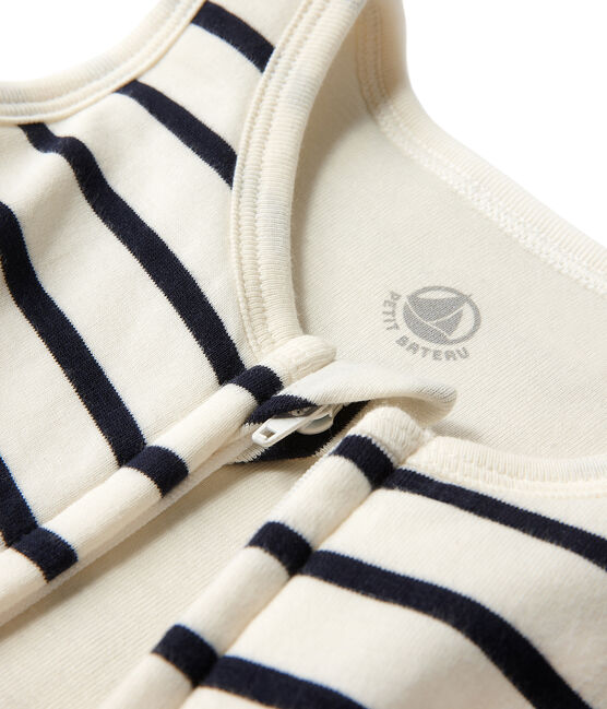 Gestreepte trappelzak beige COQUILLE/blauw ABYSSE