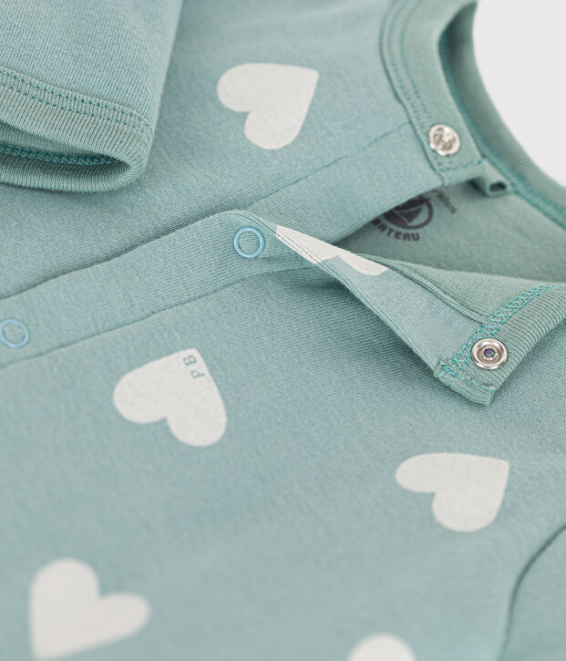 Combinaison longue ouatin&eacute;e en coton b&eacute;b&eacute; vert/&eacute;cru