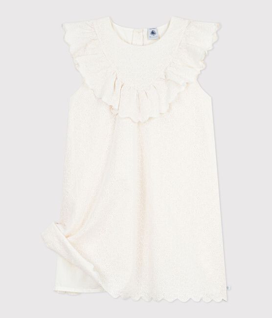 Robe enfant manches courtes en coton motifs cœurs blanc MARSHMALLOW