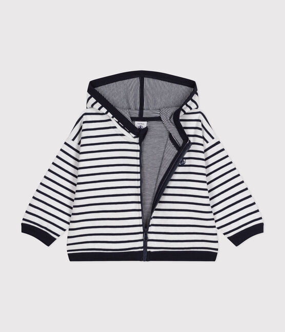 Sweatshirt à capuche bébé blanc MARSHMALLOW/bleu SMOKING