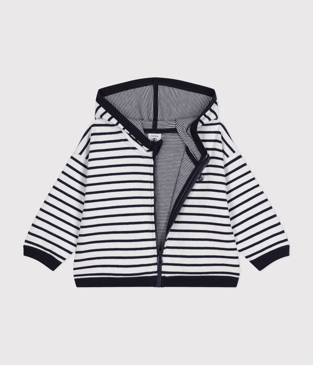 Sweater met kap voor baby's wit/blauw