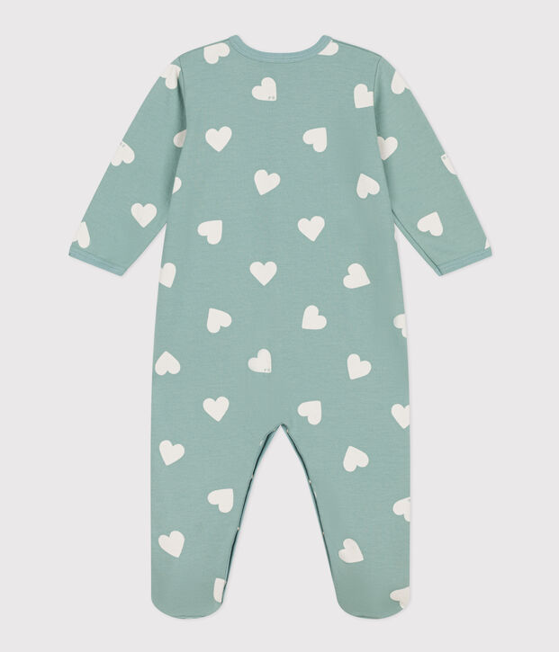 Babypyjama van molton met hartjes groen/ecru