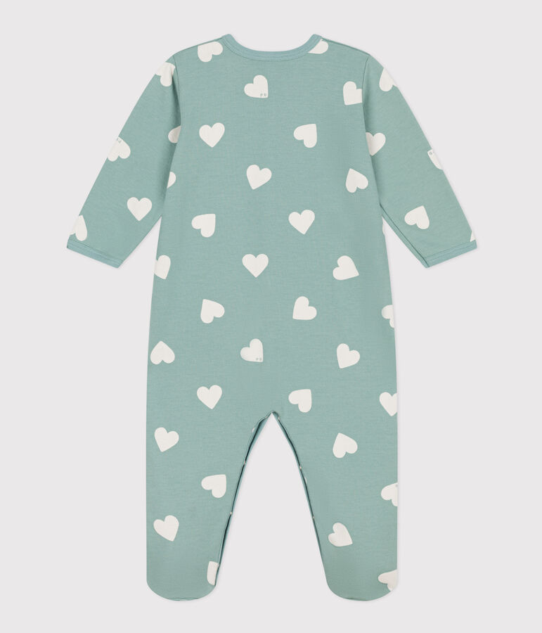 Babypyjama van molton met hartjes groen/ecru