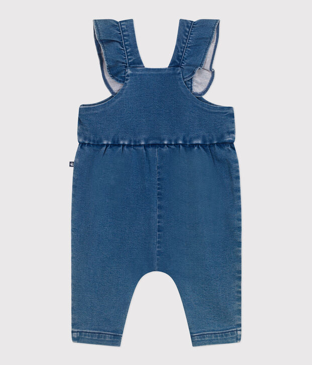 Babysalopette met lange mouwen van spijkerstof en elastaan blauw