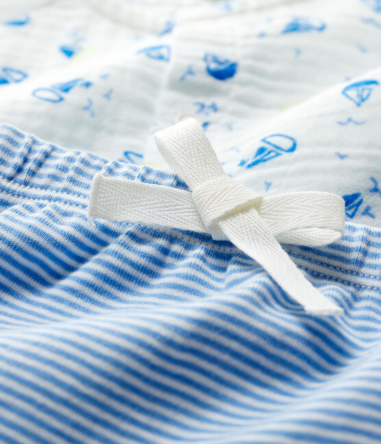 Ensemble 2 pièces bleu bébé en tissu couche et coton biologique blanc MARSHMALLOW/blanc MULTICO