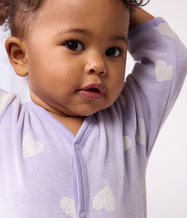 Fluwelen babypyjama met hartjesprint purper/wit