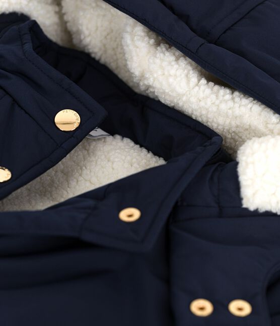 Halflange effen parka voor kinderen blauw SMOKING