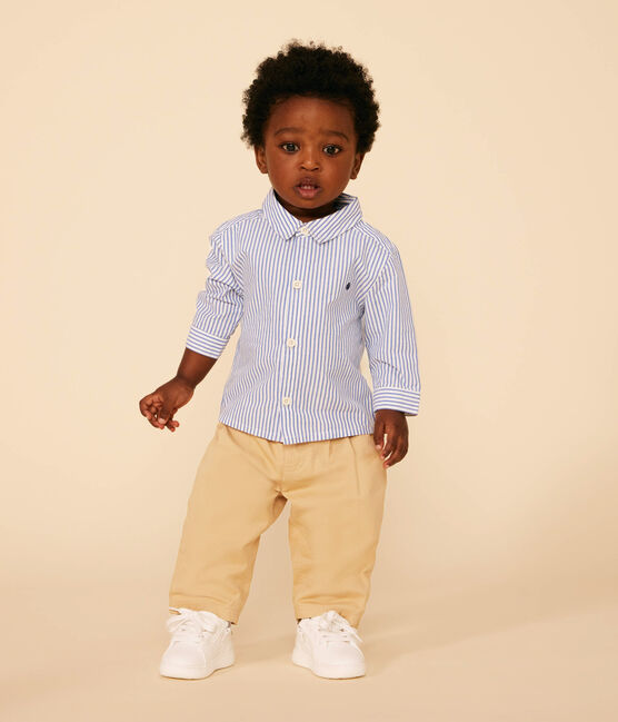 Gestreept overhemd van poplin voor baby's GAULOISE/ MARSHMALLOW