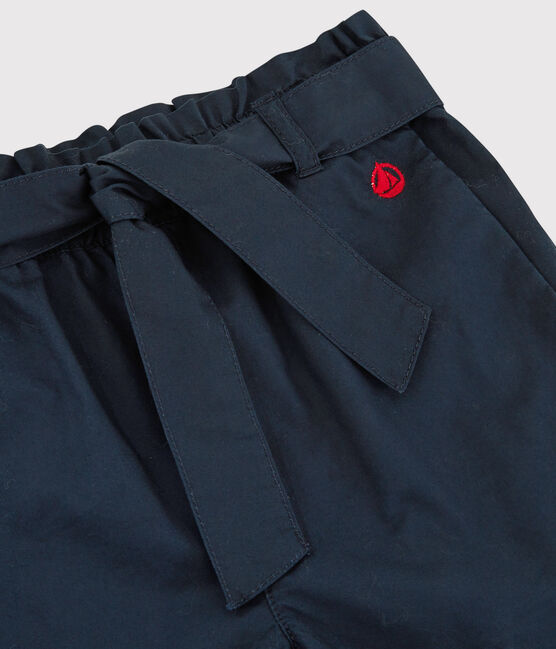 Korte geknoopte meisjesshort in keperstof blauw SMOKING