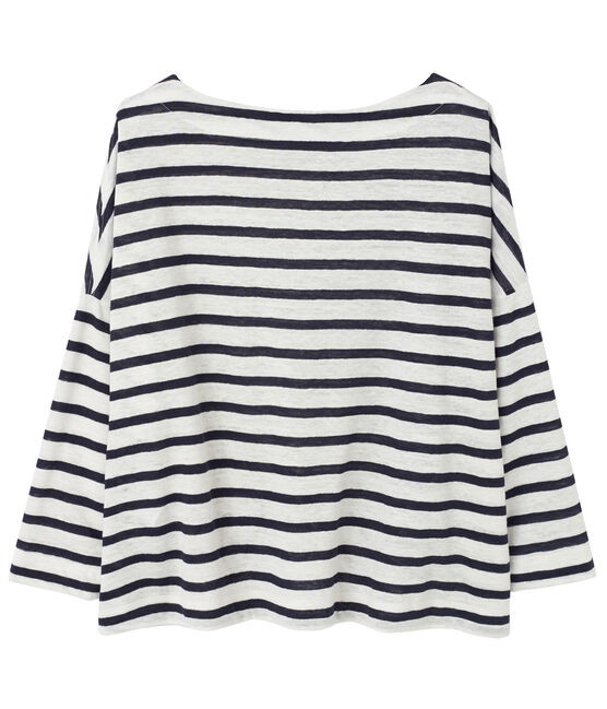 Top marinière femme en lin blanc LAIT/bleu SMOKING