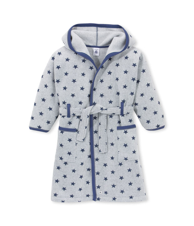 Robe de chambre gar&ccedil;on en polaire imprim&eacute;e gris/bleu